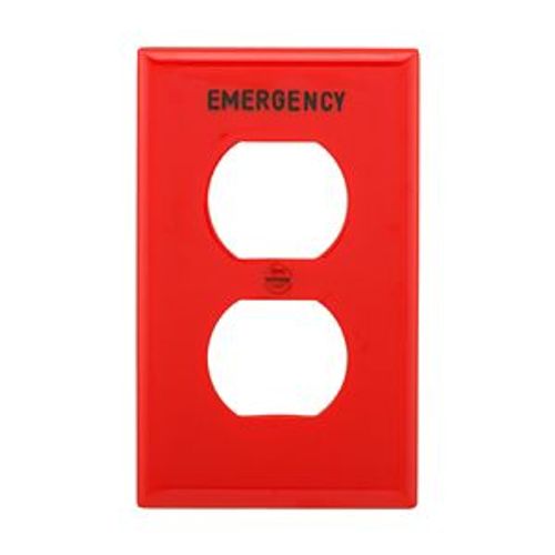 Main product image of Duplex Receptacle Wallplate, Premarked "Emergency", 10% Deeper Than Standard, Red, 1-Gang, EM5132RD-BOX