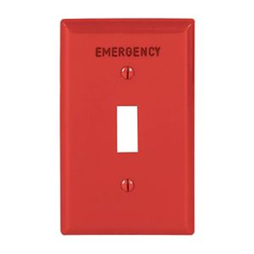 Main product image of Standard Size Pre-Marked Special Use Wallplate, Red, Toggle, Nylon, 1, "Emergency", EM5134RD-SPL