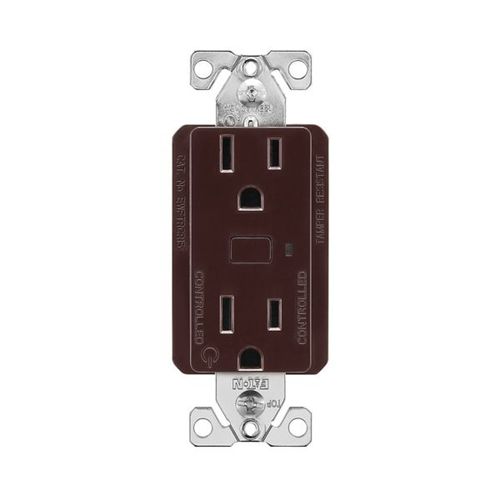 Main product image of Plt Wi-Fi Smart Duplex Receptacle, Neutral Required, 120V, Split Control 15A, 1/2 Hp, 120V Brown, EWFTRCR15-B-BX-L