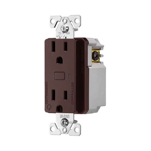 Main product image of Plt Wi-Fi Smart Duplex Receptacle, Neutral Required, 120V, Split Control 15A, 1/2 Hp, 120V Brown, EWFTRCR15-B-BX-L