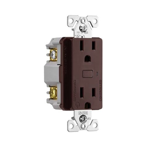 Main product image of Plt Wi-Fi Smart Duplex Receptacle, Neutral Required, 120V, Split Control 15A, 1/2 Hp, 120V Brown, EWFTRCR15-B-BX-L