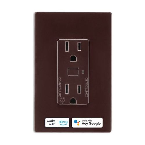 Main product image of Plt Wi-Fi Smart Duplex Receptacle, Neutral Required, 120V, Split Control 15A, 1/2 Hp, 120V Brown, EWFTRCR15-B-BX-L