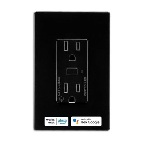 Main product image of Plt Wi-Fi Smart Duplex Receptacle, Neutral Required, 120V, Split Control 15A, 1/2 Hp, 120V Black, EWFTRCR15-BK-BX-L