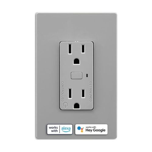 Main product image of Plt Wi-Fi Smart Duplex Receptacle, Neutral Required, 120V, 15A, 1/2 Hp, 120V, Push Button, Gray, EWFTRCR15-GY-BX-L