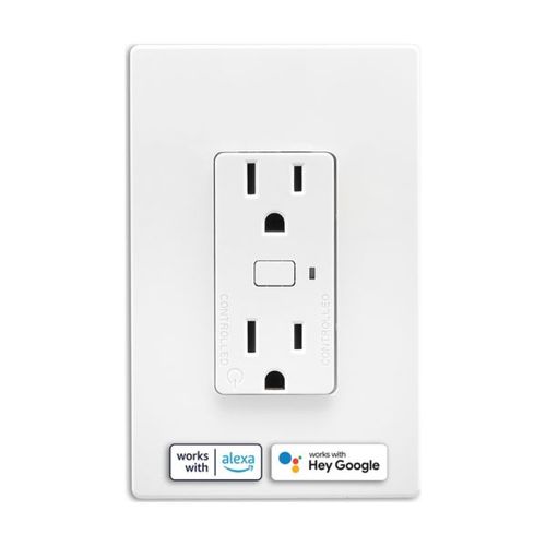 Main product image of Plt Wi-Fi Smart Duplex Receptacle, Neutral Required, 120V, Split Control 15A, 1/2 Hp, 120V, EWFTRCR15-W-BX-L