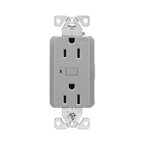 Main product image of Plt Wi-Fi Smart Duplex Receptacle, Weather Resistant, 120V, Split Control 15A, 1/2 Hp, 120V Gray, EWFWRCR15-GY-BX-L