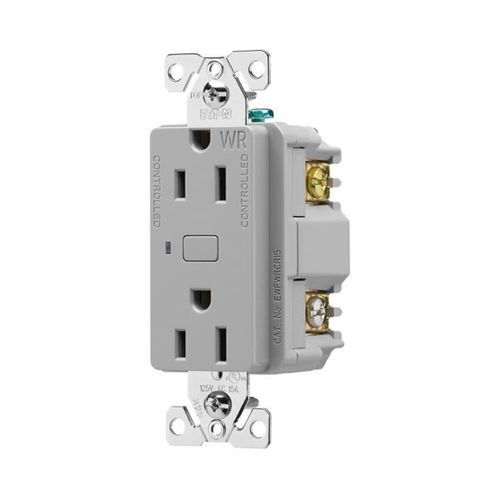 Main product image of Plt Wi-Fi Smart Duplex Receptacle, Weather Resistant, 120V, Split Control 15A, 1/2 Hp, 120V Gray, EWFWRCR15-GY-BX-L