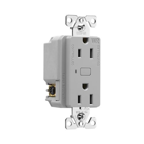 Main product image of Plt Wi-Fi Smart Duplex Receptacle, Weather Resistant, 120V, Split Control 15A, 1/2 Hp, 120V Gray, EWFWRCR15-GY-BX-L