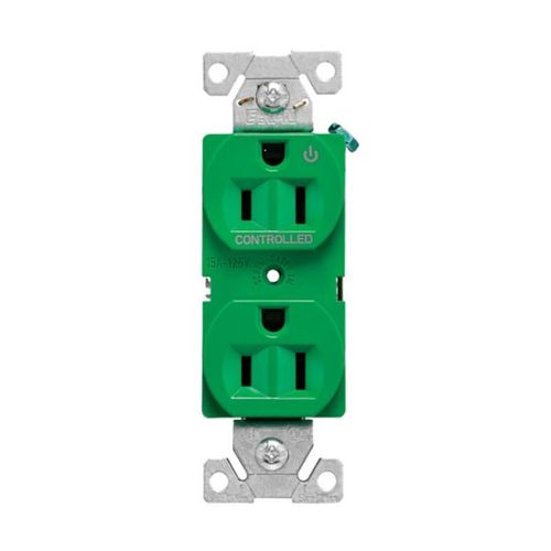 Main product image of Ezlink Modular Duplex Receptacle, 15 A, 125 Vac, 60 Hz, Half Controlled, 3-Wire, Green, EZ5262CHGN