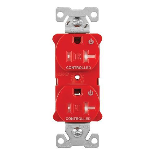 Main product image of Ezlink Modular Duplex Receptacle, 20 A, 125 Vac, 60 Hz, Tamper-Resistant, Dual Controlled, Red, EZTR5362CDRD
