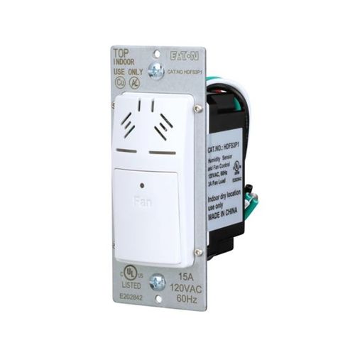 Main product image of Humidity Sensor And Fan Control, 15A, Flush Mount, 120V, 1/4Hp, Single Pole, White, HDFS3P1-W-L