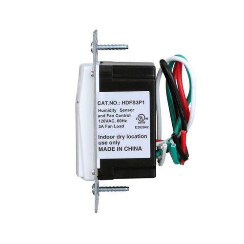 Main product image of Humidity Sensor And Fan Control, 15A, Flush Mount, 120V, 1/4Hp, Single Pole, White, HDFS3P1-W-L
