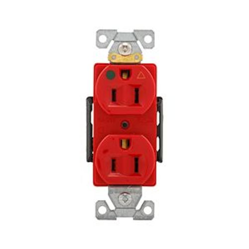 Main product image of Arrow Hart Duplex Receptacle, #14-10 Awg 15A, Healthcare 125V, Red Face Base, Duplex, IG8200RD