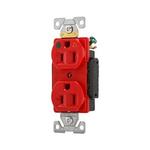 Main product image of Arrow Hart Duplex Receptacle, #14-10 Awg 15A, Healthcare 125V, Red Face Base, Duplex, IG8200RD