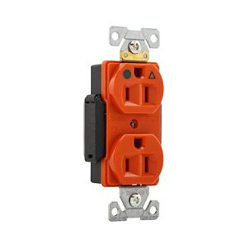 Main product image of Arrow Hart Duplex Receptacle, #14-10 Awg 15A, Healthcare 125V, Orange Face Base, Duplex, IG8200RN