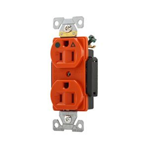 Main product image of Arrow Hart Duplex Receptacle, #14-10 Awg 15A, Healthcare 125V, Orange Face Base, Duplex, IG8200RN