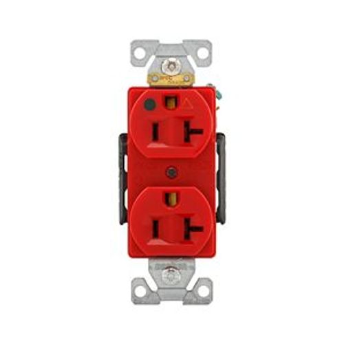 Main product image of Arrow Hart Heavy-Duty Duplex Receptacle, #14-10 Awg 20A, 125V, Red Face Base, 5-20R, Duplex, IG8300RD