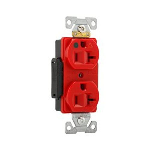 Main product image of Arrow Hart Heavy-Duty Duplex Receptacle, #14-10 Awg 20A, 125V, Red Face Base, 5-20R, Duplex, IG8300RD