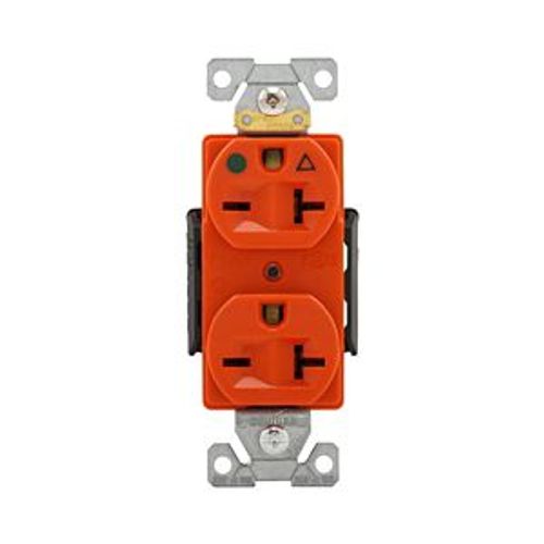 Main product image of Arrow Hart Duplex Receptacle, #14-10 Awg 20A, Healthcare, 250V, Orange Face Base, 6-20R, Duplex, IG8400RN