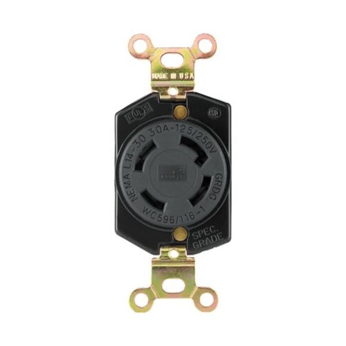 Main product image of Locking Receptacle, #18-10 Awg, 30A, 125/250V, Back Wiring, Black, Single, 3-Pole, 4-Wire, L1430R