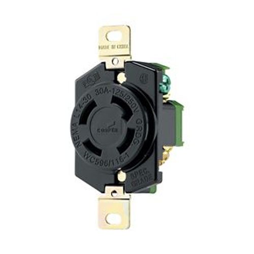 Main product image of Locking Receptacle, #18-10 Awg, 30A, 125/250V, Back Wiring, Black, Single, 3-Pole, 4-Wire, L1430R