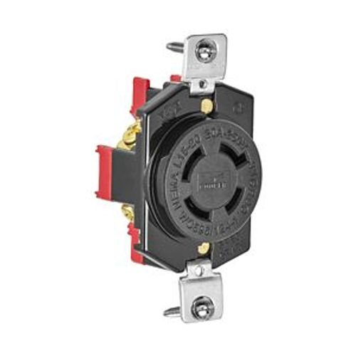 Main product image of Locking Receptacle, #18-10 Awg, 20A, 250V, Back Wiring, Black, Single, L15-20, 3-Pole, 4-Wire, L1520R