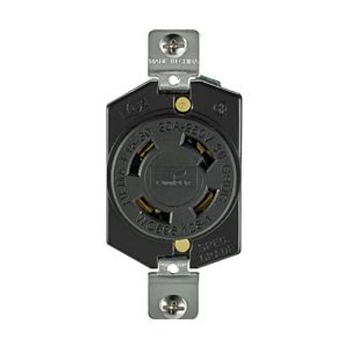 Main product image of Locking Receptacle, #18-10 Awg, 30A, 250V, Back Wiring, Black, Single, L15-30, 3-Pole, 4-Wire, L1530R