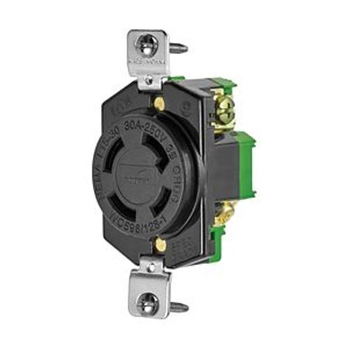 Main product image of Locking Receptacle, #18-10 Awg, 30A, 250V, Back Wiring, Black, Single, L15-30, 3-Pole, 4-Wire, L1530R