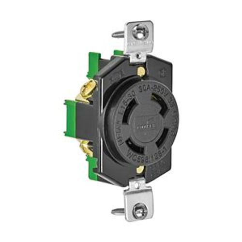 Main product image of Locking Receptacle, #18-10 Awg, 30A, 250V, Back Wiring, Black, Single, L15-30, 3-Pole, 4-Wire, L1530R