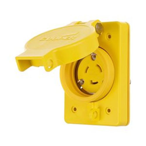 Main product image of Arrow Hart Watertight Locking Receptacle, #14-8 Awg, 20A, 125V, Yellow, L5-20, 2-Pole 3-Wire, L520RW