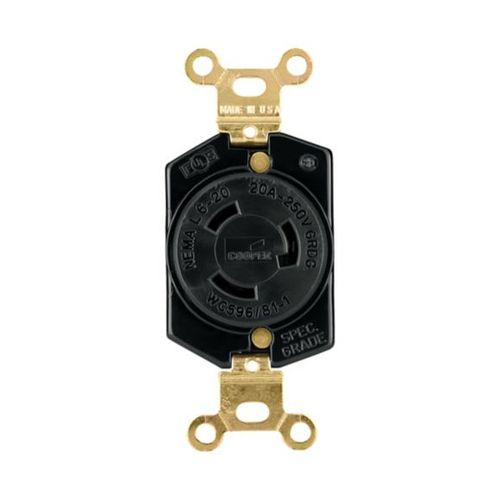 Main product image of Safety Grip Locking Receptacle, #14-8 Awg, 20A, 250V, Black, Single, L6-20, 2-Pole, 3-Wire, L620R