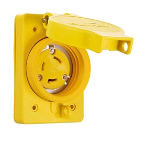 Main product image of Arrow Hart Watertight Locking Receptacle, #14-8 Awg, 30A, 480V, Yellow, L8-30, 2-Pole 3-Wire, L830RW