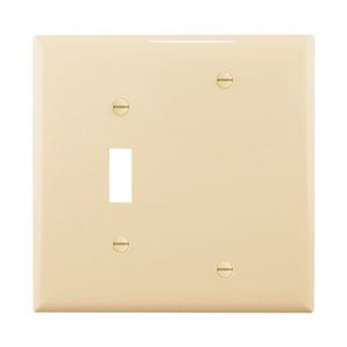 Main product image of Combination Wallplate, Ivory, Toggle, Blank Cutout, Polycarbonate, Two- Gang, Mid-Size, PJ113V