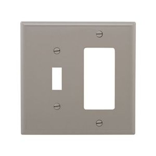 Main product image of Combination Wallplate, Gray, Toggle, Decorator Cutout, Polycarbonate, Two- Gang, Mid-Size, PJ126GY