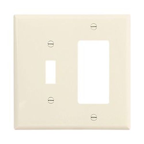 Main product image of Combination Wallplate, Lt. Almond, Toggle, Decorator Cutout, Polycarbonate, 2- Gang, Mid-Size, PJ126LA
