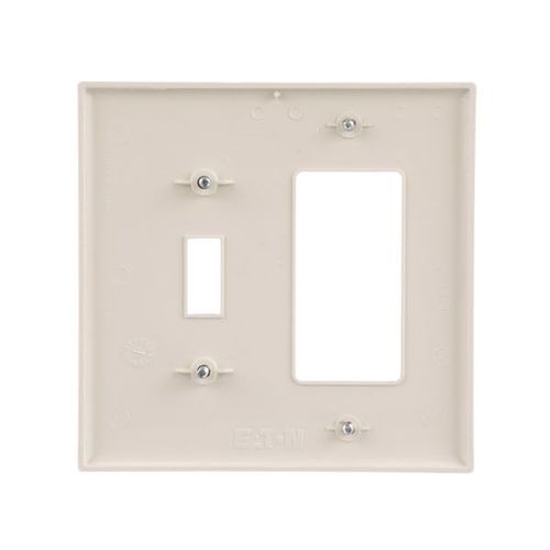 Main product image of Combination Wallplate, Lt. Almond, Toggle, Decorator Cutout, Polycarbonate, 2- Gang, Mid-Size, PJ126LA