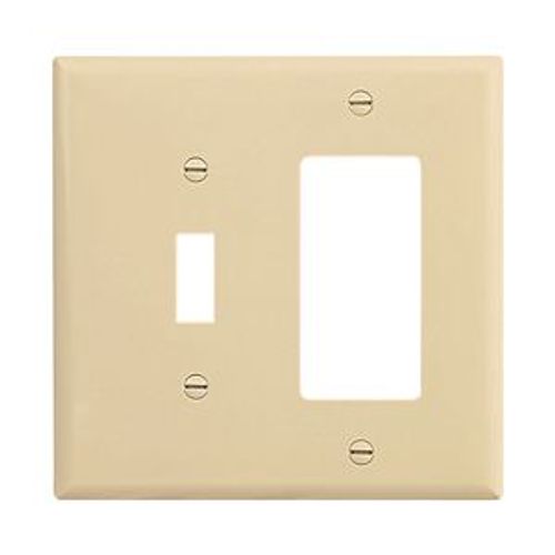 Main product image of Combination Wallplate, Ivory, Toggle, Decorator Cutout, Polycarbonate, Two- Gang, Mid-Size, PJ126V