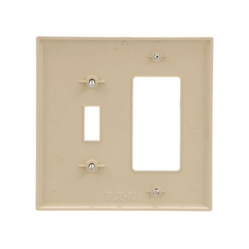 Main product image of Combination Wallplate, Ivory, Toggle, Decorator Cutout, Polycarbonate, Two- Gang, Mid-Size, PJ126V