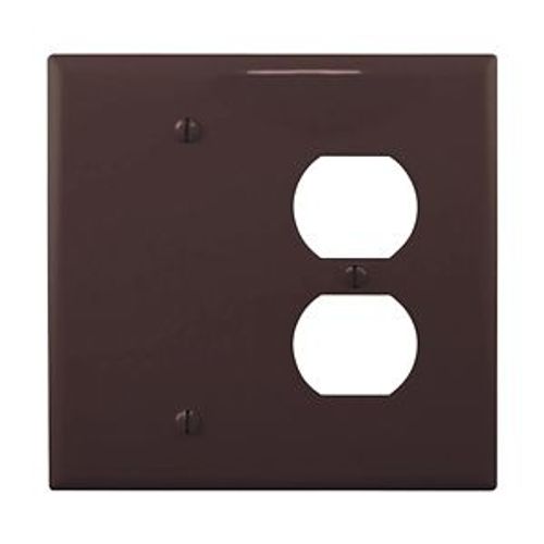 Main product image of Combination Wallplate, Brown, Duplex Receptacle, Blank Cutout, Polycarbonate, 2- Gang, Mid-Size, PJ138B