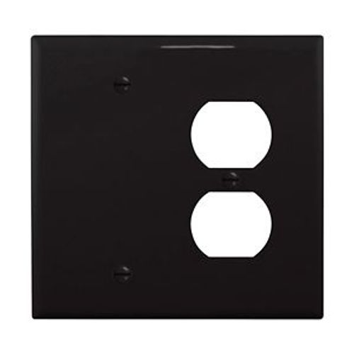 Main product image of Combination Wallplate, Black, Duplex Receptacle, Blank Cutout, Polycarbonate, 2- Gang, Mid-Size, PJ138BK