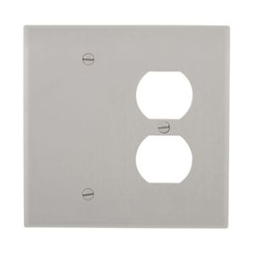 Main product image of Combination Wallplate, Gray, Duplex Receptacle, Blank Cutout, Polycarbonate, 2- Gang, Mid-Size, PJ138GY