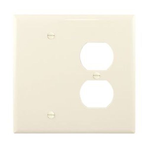 Main product image of Combination Wallplate, Lt. Almond, Duplex Receptacle, Blank Cutout, Polycarbonate, 2-Gang, PJ138LA
