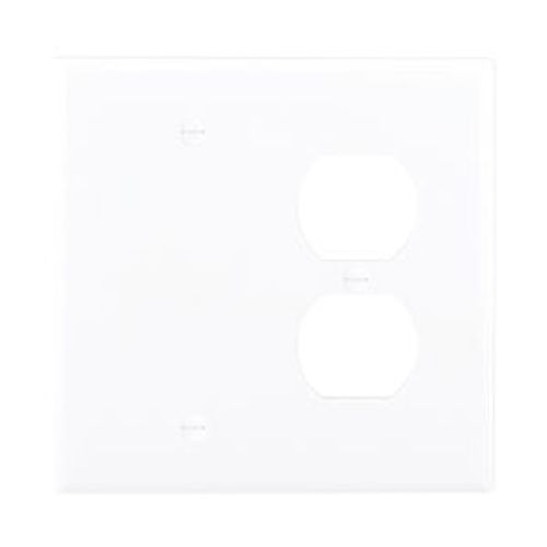 Main product image of Combination Wallplate, White, Duplex Receptacle, Blank Cutout, Polycarbonate, 2- Gang, Mid-Size, PJ138W