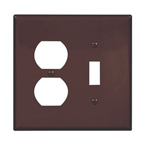Main product image of Combination Wallplate, Brown, Toggle, Duplex Receptacle Cutout, Polycarbonate, 2- Gang, Mid-Size, PJ18B