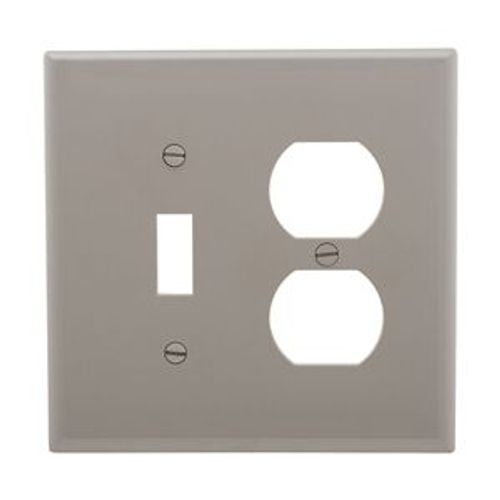 Main product image of Combination Wallplate, Gray, Toggle, Duplex Receptacle Cutout, Polycarbonate, 2- Gang, Mid-Size, PJ18GY