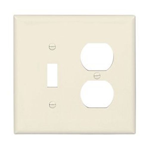 Main product image of Combination Wallplate, Lt. Almond, Toggle, Duplex Receptacle Cutout, 2-Gang, Mid-Size, PJ18LA