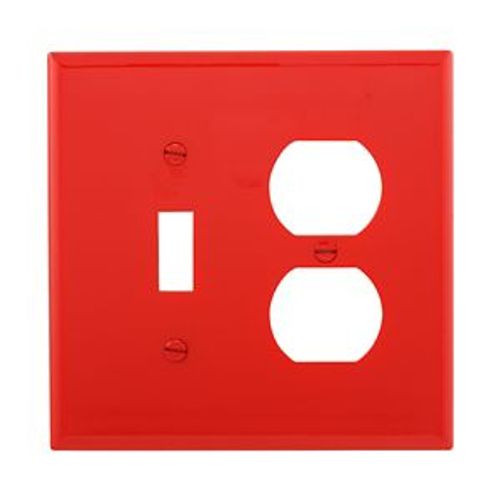 Main product image of Combination Wallplate, Red, Toggle, Duplex Receptacle Cutout, Polycarbonate, 2- Gang, Mid-Size, PJ18RD