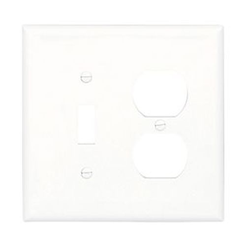 Main product image of Combination Wallplate, White, Toggle, Duplex Receptacle Cutout, Polycarbonate, 2- Gang, Mid-Size, PJ18W