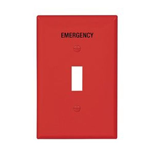 Main product image of Toggle Wallplate, Premarked "Emergency", Red, Toggle Cutout, Single-Gang, Mid-Size, PJ1EMRD
