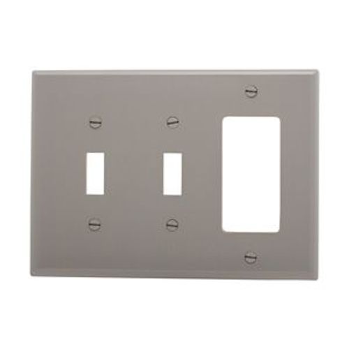 Main product image of Combination Wallplate, Gray, Toggle, Toggle, Decorator Cutout, Polycarbonate, 3- Gang, Mid-Size, PJ226GY
